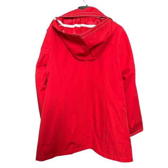 Red Dennis Basso Women's Zipper Front Lined Coat Removable Hood Jacket Size Med - Picture 6 of 11